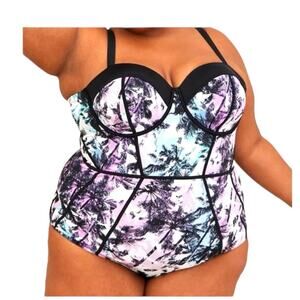 Torrid size 6 one piece swim suit floral black dd/f plus 6x
